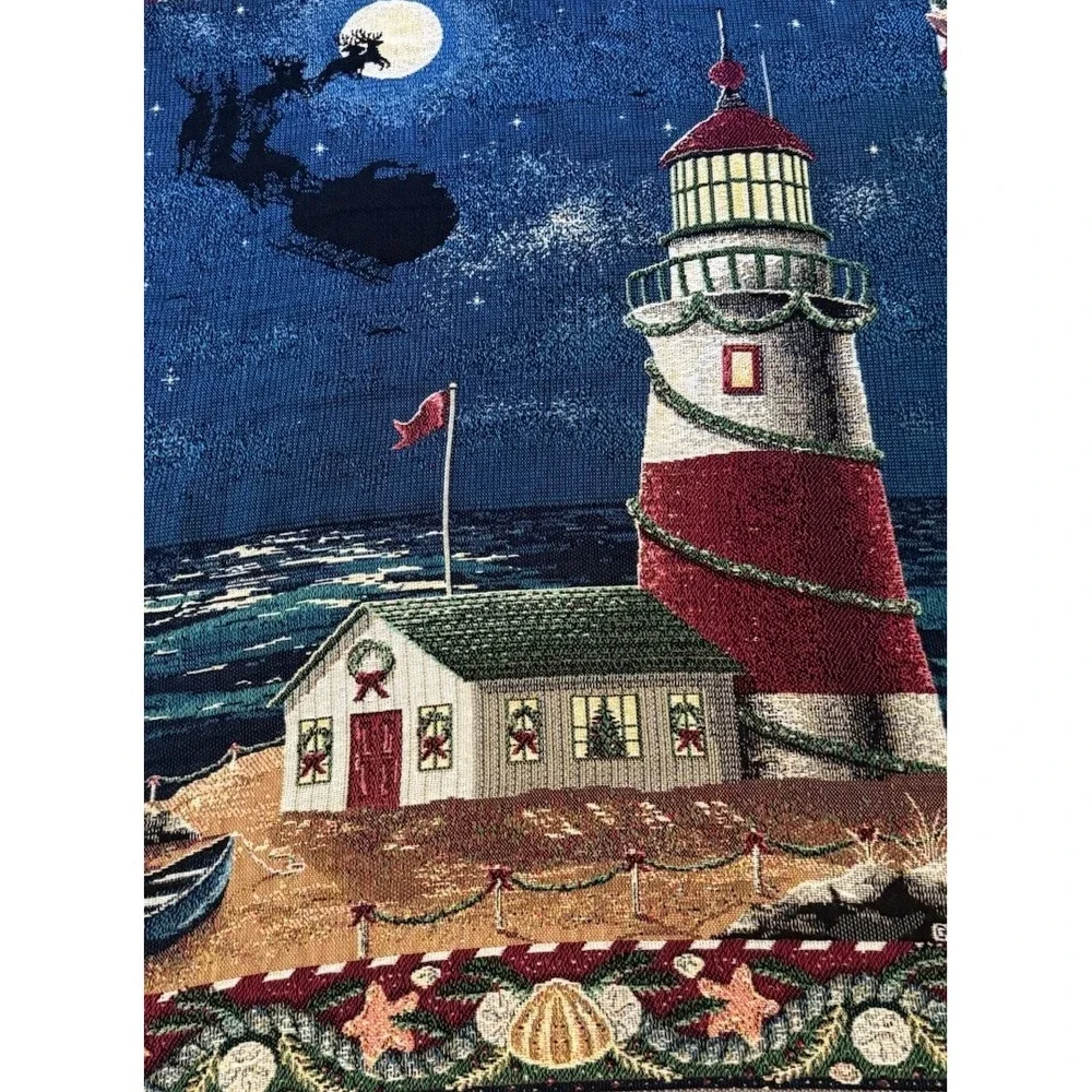 Crown Crafts Woven Throw Blanket Santa Lighthouse Beach Christmas Shells Night